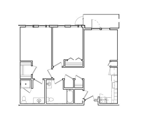 Floor plan for 2 beds, 2 baths, 1095 sqft